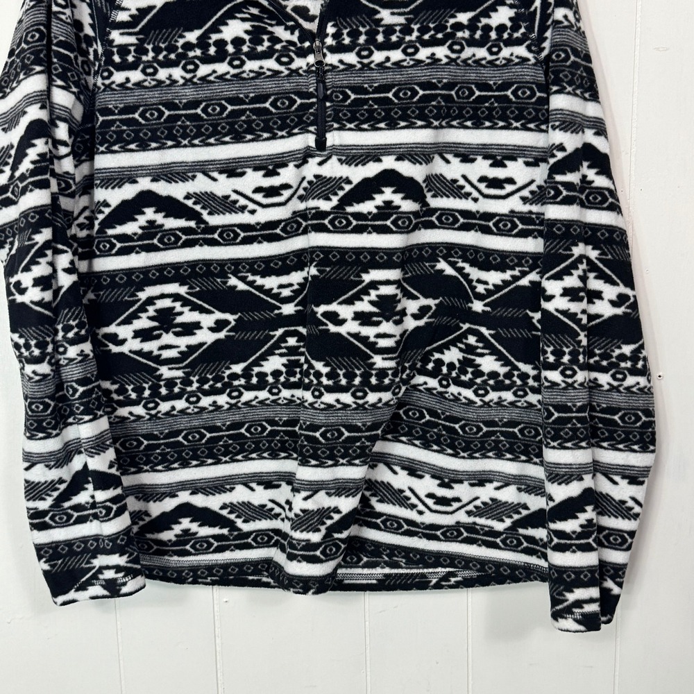 Eddie Bauer Womens Large Fleece Pullover Aztec Southwestern Black White Top - Picture 3 of 9